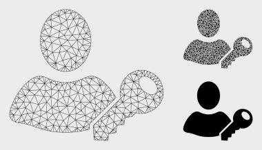 Kullanıcı Anahtar Vektör Örgü Tel Çerçeve Modeli ve Üçgen Mozaik Simgesi