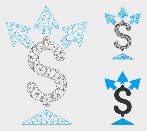 Modelo de carcaça de malha de vetor de pagamento dividido e ícone de mosaico de triângulo — Vetor de Stock
