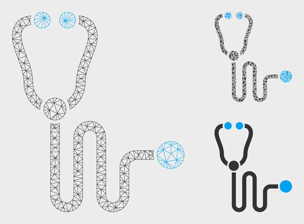 Stethoscope Vector Mesh Network Model and Triangle Mosaic Icon