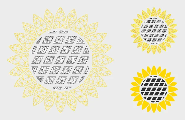 Girassol flor vetor malha rede modelo e triângulo mosaico ícone — Vetor de Stock