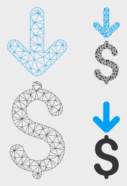 Gelir Dolar Vektör Örgü Tel Çerçeve Modeli ve Üçgen Mozaik Simgesi