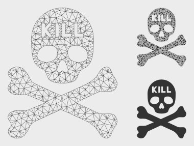 Kill Death Vector Örgü Tel Çerçeve Modeli ve Üçgen Mozaik Simgesi