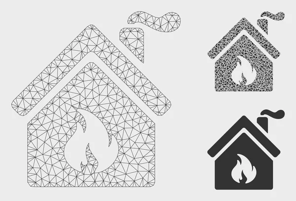 Kitchen Fire Vector Mesh Wire Frame Model and Triangle Mosaic Icon