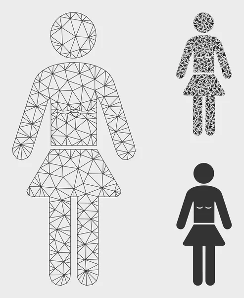 Lady vector mesh 2D model en driehoek mozaïek pictogram — Stockvector