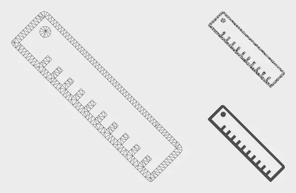 Comprimento Régua Vector Mesh Network Model e Triângulo Mosaico Ícone — Vetor de Stock