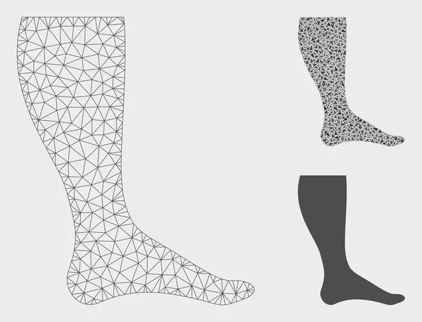 Modèle de réseau de maille vectorielle de jambe et icône de mosaïque de triangle — Image vectorielle