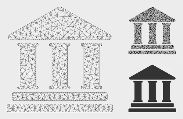 Library Building Vector Mesh Wire Frame Model and Triangle Mosaic Icon
