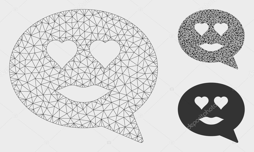 Lady Love Smiley Message Vector Mesh Carcass Model and Triangle Mosaic Icon