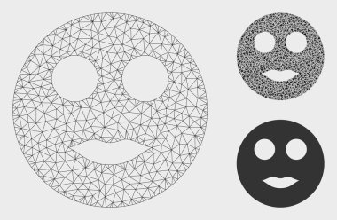 Lips Smiley Vektör Örgü Tel Çerçeve Modeli ve Üçgen Mozaik Simgesi