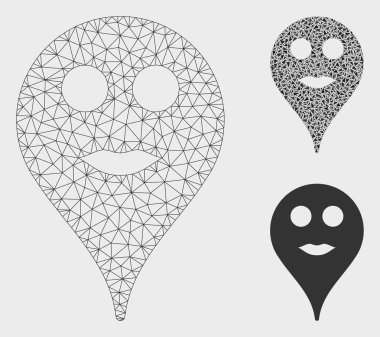 Lips Smiley Harita Marker Vektör Örgü Karkas Model ve Üçgen Mozaik Simgesi