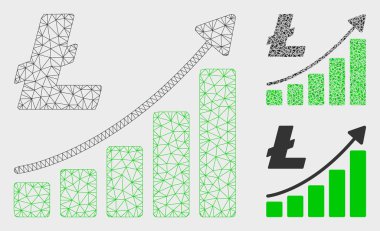 Litecoin Büyüme Trend Vektör Örgü Ağ Modeli ve Üçgen Mozaik Simgesi
