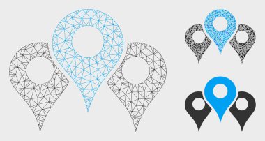 Konumlar Vektör Örgü Tel Çerçeve Modeli ve Üçgen Mozaik Simgesi