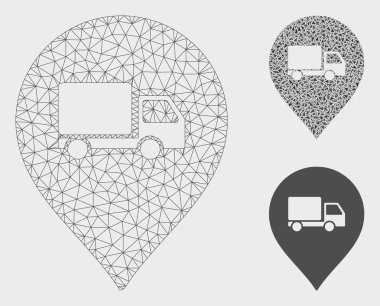 Kamyon Marker Vektör Örgü 2d Model ve Üçgen Mozaik Simgesi