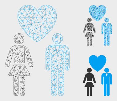 Love Persons Vektör Örgü Karkas Modeli ve Üçgen Mozaik Simgesi