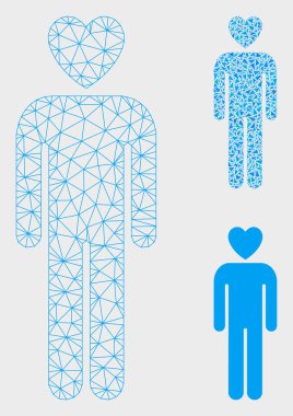 Lover Man Vektör Örgü Ağ Modeli ve Üçgen Mozaik Simgesi