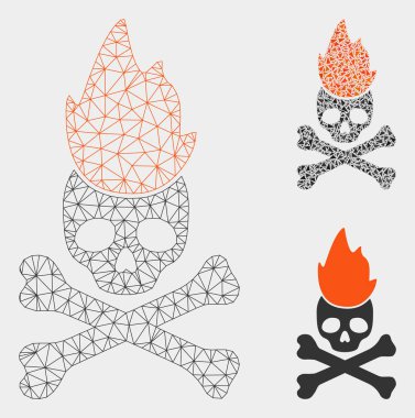 Hell Fire Vektör Örgü Tel Çerçeve Modeli ve Üçgen Mozaik Simgesi