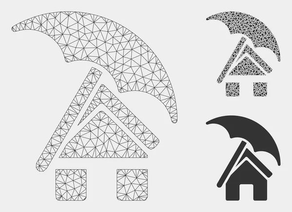 Σπίτι υπό ομπρέλα διανυσματικό πλέγμα 2D μοντέλο και τρίγωνο μωσαϊκό εικονίδιο — Διανυσματικό Αρχείο
