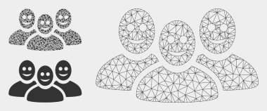 Mutlu İnsanlar Grubu Vektör Örgü Ağ Modeli ve Üçgen Mozaik Simgesi
