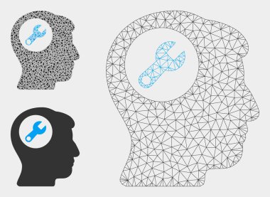 Baş Anahtarı Vektör Örgü Ağ Modeli ve Üçgen Mozaik Simgesi