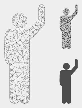 Otostop Pose Vektör Örgü Ağ Modeli ve Üçgen Mozaik Simgesi