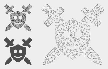 Mutlu Kalkan Vektör Örgü Karkas Modeli ve Üçgen Mozaik Simgesi