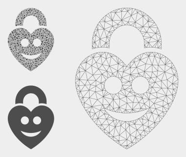 Happy Love Lock Vektör Örgü Karkas Modeli ve Üçgen Mozaik Simgesi