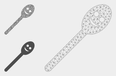 Mutlu Kaşık Vektör Örgü Ağ Modeli ve Üçgen Mozaik Simgesi