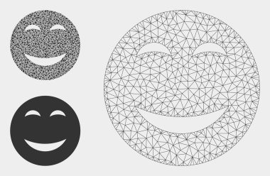 Mutlu Smiley Vektör Örgü Ağ Modeli ve Üçgen Mozaik Simgesi