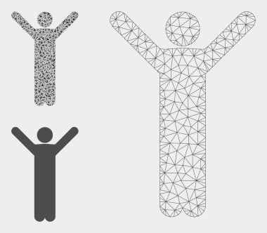 Happy Man Vektör Örgü Karkas Modeli ve Üçgen Mozaik Simgesi