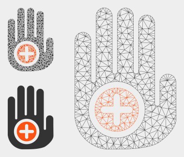 El Tıbbi Marker Vektör Örgü Tel Çerçeve Modeli ve Üçgen Mozaik Simgesi