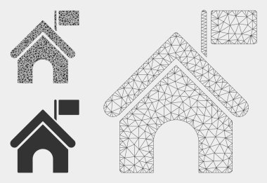 Bayrak Vektör Örgü Ağ Modeli ve Üçgen Mozaik Simgesi ile Hükümet Binası