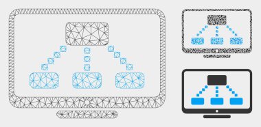 Hiyerarşi Monitör vektör örgü tel çerçeve modeli ve üçgen mozaik simgesi