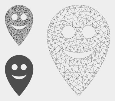 Mutlu Harita Marker Vektör Örgü Karkas Modeli ve Üçgen Mozaik Simgesi