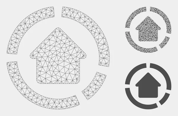 Huis diagram vector mesh draad frame model en driehoek mozaïek pictogram — Stockvector