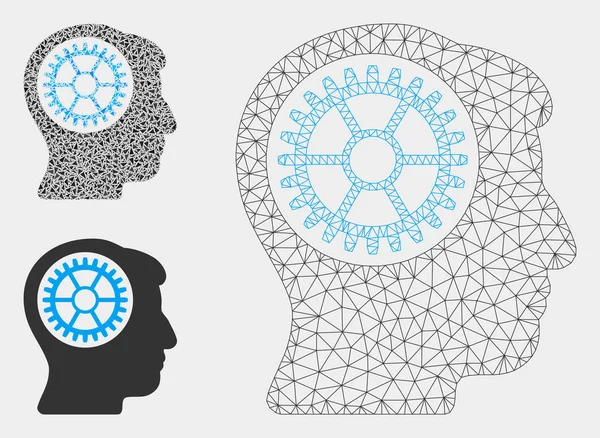 Cabeza Cogwheel Vector Mesh Wire Frame Modelo y Triángulo Mosaico Icono — Archivo Imágenes Vectoriales