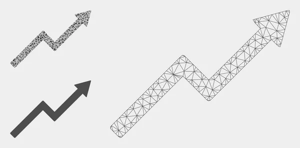 Wachstumstrenddiagramm Vektornetz Drahtrahmenmodell und Dreieck-Mosaik-Symbol — Stockvektor