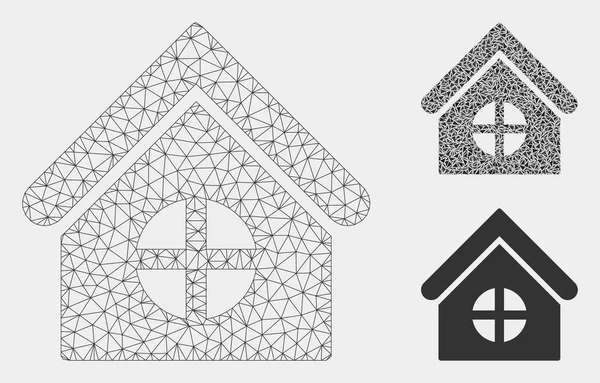 Casa com janela redonda Vector Mesh modelo 2D e ícone do mosaico do triângulo — Vetor de Stock