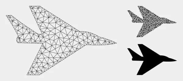Intercepter Plane Vector Mesh Modelo 2D e Triângulo Ícone Mosaico — Vetor de Stock