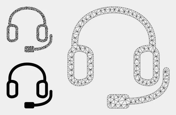 Ακουστικά διανυσματικά πλέγμα 2D μοντέλο και τρίγωνο μωσαϊκό εικονίδιο — Διανυσματικό Αρχείο