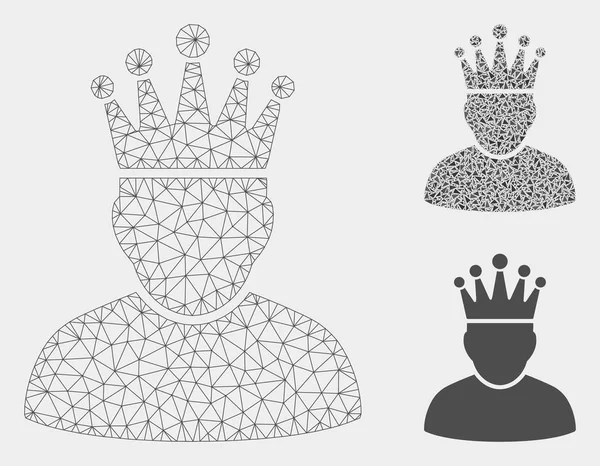 Król wektor Mesh 2D model i Trójkąt mozaika ikona — Wektor stockowy