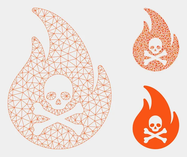 Modèle 2D de maille vectorielle de feu d'enfer et icône de mosaïque de triangle — Image vectorielle