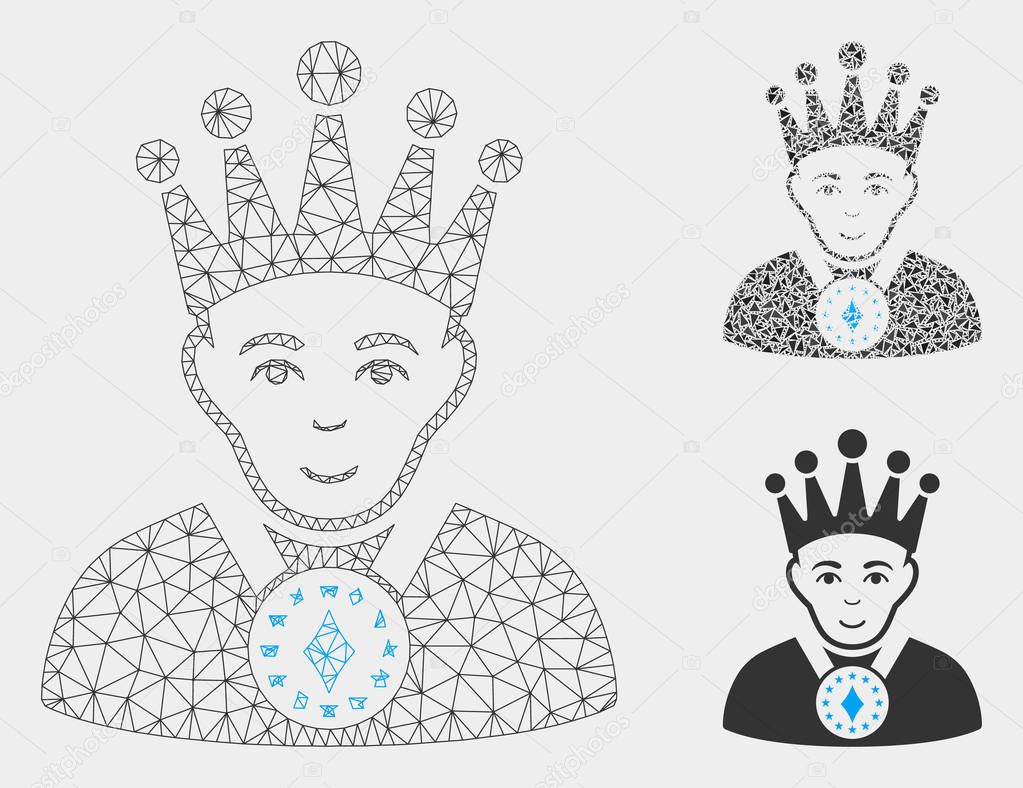 King Vector Mesh Network Model and Triangle Mosaic Icon