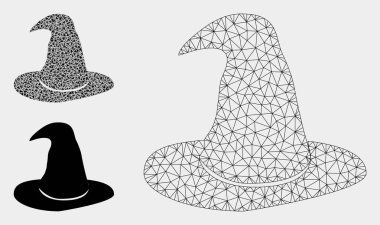 Şapka Vektör Örgü Tel Çerçeve Modeli ve Üçgen Mozaik Simgesi
