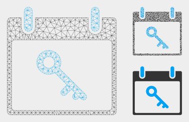 Anahtar Takvim Günü Vektör Örgü 2d Model ve Üçgen Mozaik Simgesi