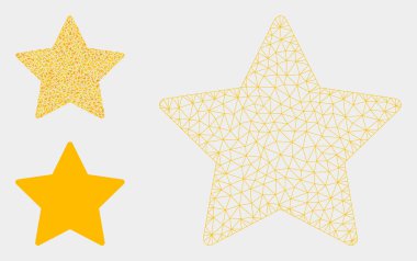 Gold Star Vektör Örgü Karkas Modeli ve Üçgen Mozaik Simgesi