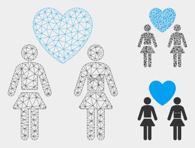 Lesbi Love Pair Vektör Örgü 2d Model ve Üçgen Mozaik Simgesi