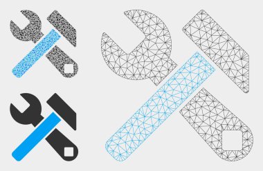 Çekiç ve anahtar vektör Mesh karkas model ve üçgen mozaik simge