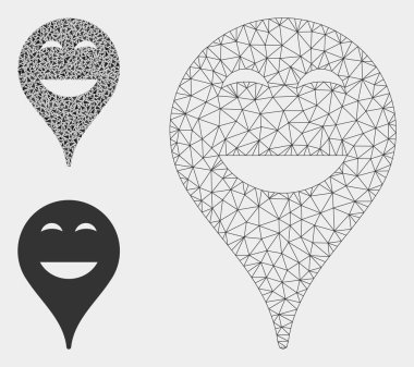 Mutlu Smiley Harita Marker Vektör Örgü Karkas Model ve Üçgen Mozaik Simgesi