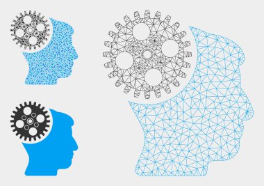 Head Gearwheel Vektör Örgü 2d Model ve Üçgen Mozaik Simgesi
