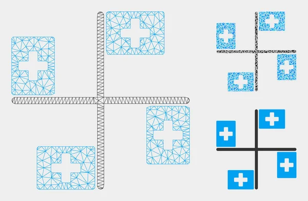 Sjukhus flaggor vektor mesh tråd ram modell och triangel mosaik ikon — Stock vektor